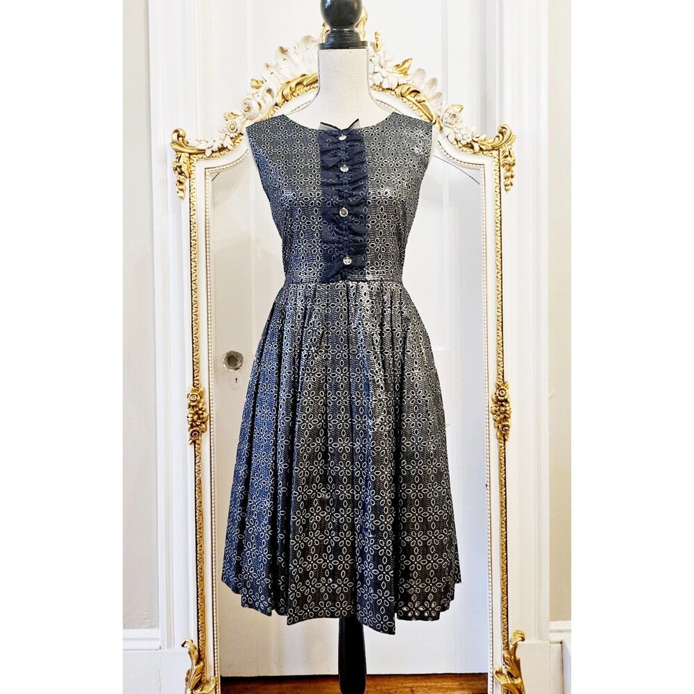 Shimmery blue, pleated, cotton MANOUSH dress, Women's size FR 36, US 4